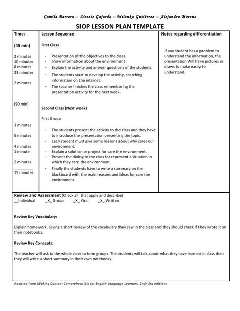 20 Siop Lesson Plan Template 1