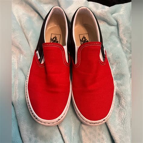 Vans Red Black Checkerboard Sole Slip On Shoes Size Gem