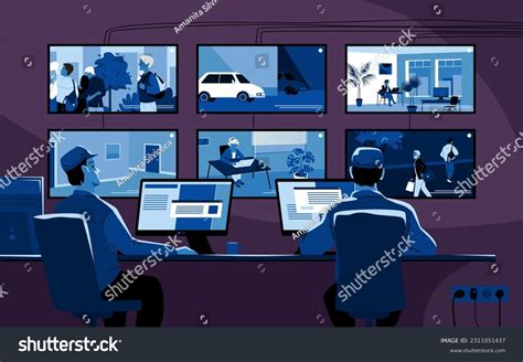 Cartoon Officers Characters Monitor Private Royalty Free Stock Vector