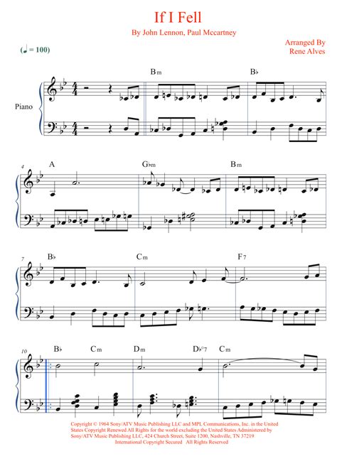 If I Fell Arr Rene Alves By The Beatles Sheet Music For Piano Solo