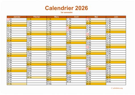 Calendrier 2026 à Imprimer