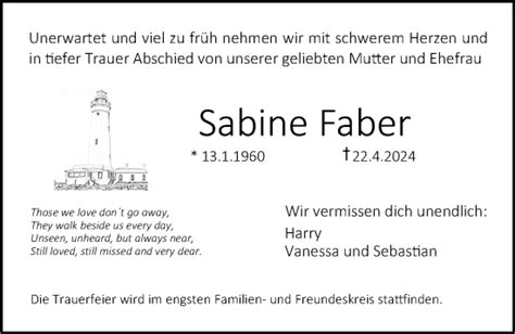 Traueranzeigen Von Sabine Faber Trauer Nn De