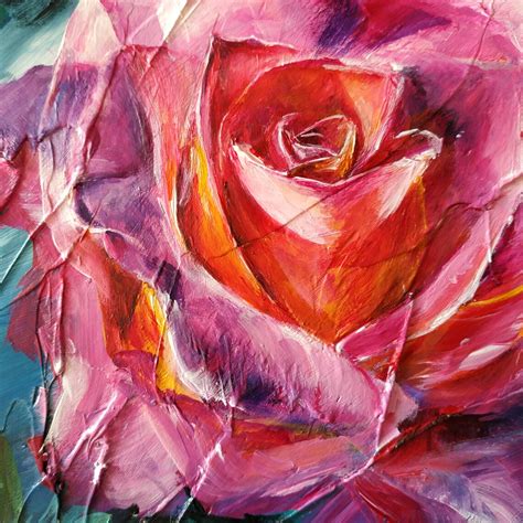 Pink Rose Painting Original Acrylic Rose Artwork Rose Wall | Etsy