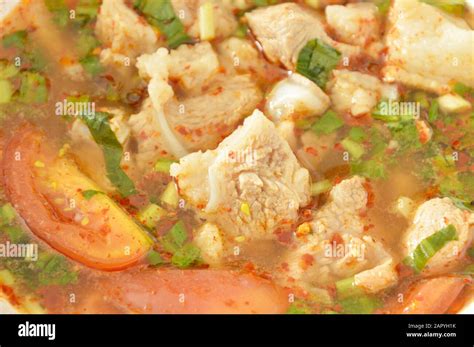 Hot And Spicy Pork Bone With Tamarind And Thai Herbs Soup On Bowl Stock Photo Alamy