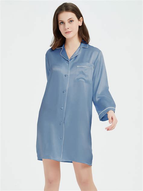 Momme Classic Elegant Long Sleeve Silk Pajama Shirt For Women Fs