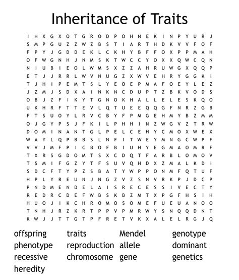 Inheritance Of Traits Word Search WordMint