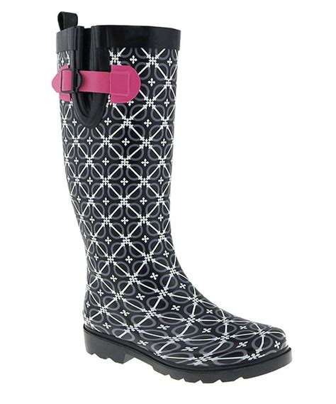 Capelli New York Black Shiny Geometric Tile Rain Boot Boots Rain Boots Rubber Rain Boots