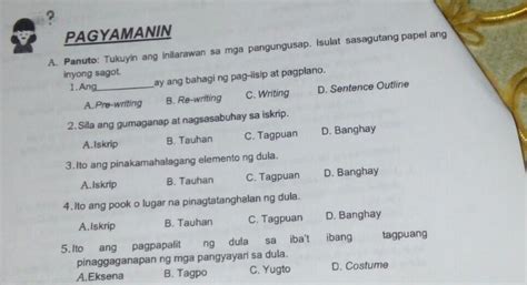 Pagyamaninpanuto Tukuyin Ang Inilarawan Sa Mga Pangungusap Isulat