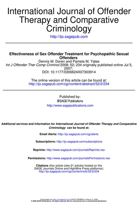 Pdf Effectiveness Of Sex Offender Treatment For Psychopathic Sexual