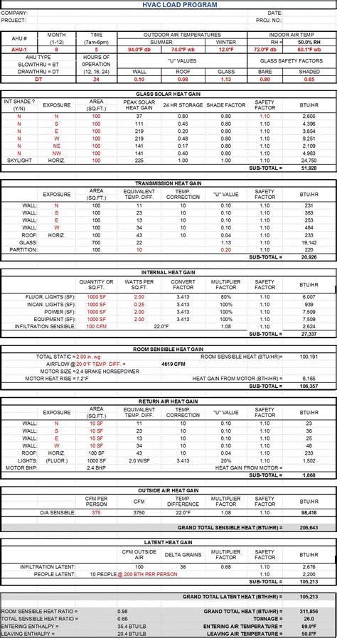 HVAC Load Calculator Excel