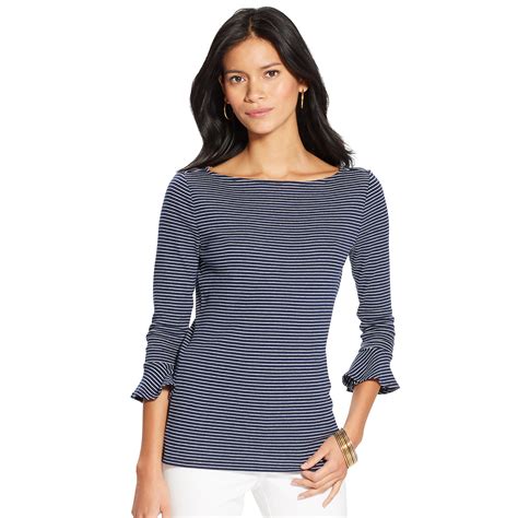 Lyst Ralph Lauren Ruffled Cotton Boatneck Top In Blue