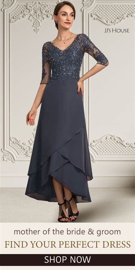 157 A Line V Neck Asymmetrical Chiffon Lace Mother Of The Bride Dress