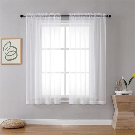 Amazon Ovzme Ivory Sheer Curtains Inches Long For Bedroom Rod