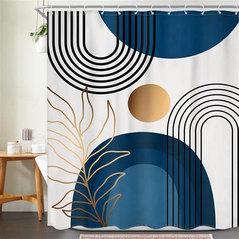 Ufeela Blue Mid Century Modern Boho Shower Curtain Extra