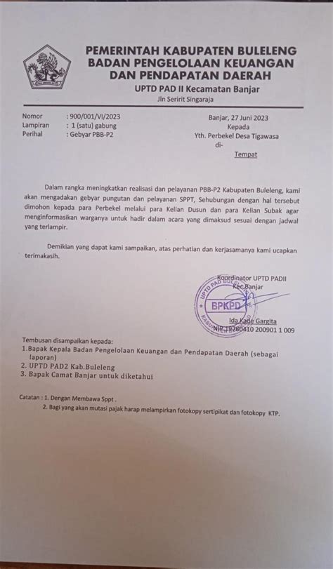 Membayar Pajak Bumi Dan Bangunan Contoh Surat Resmi