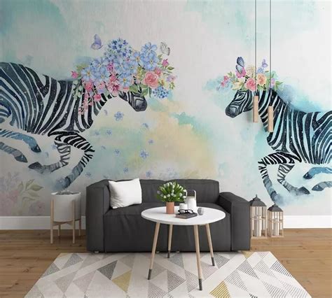 Beibehang Papel Tapiz Personalizado 3d Foto Mural Pintado A Mano Cebra Floral Decoración De