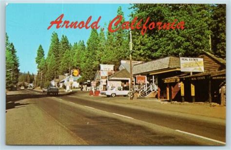 Postcard Ca Arnold Ebbetts Pass Highway Shell Gas Station Calaveras