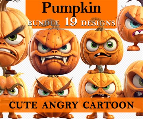 Artstation 19 Pumpkin Halloween Cute Angry Cartoon Clipart Bundle