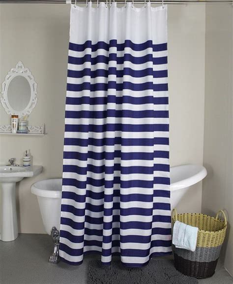 Navy Style Blue White Stripes Shower Curtain Water Proof