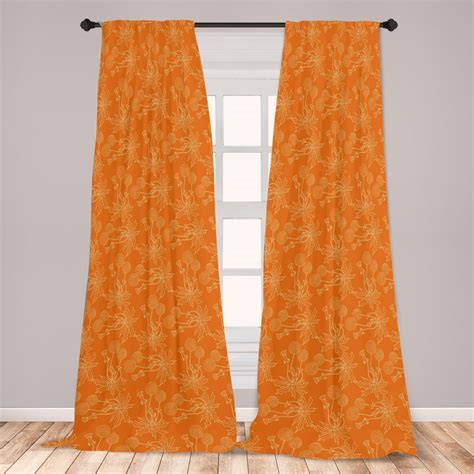 Burnt Orange Curtains 2 Panels Set Dandelions Poppies And Wildflowers