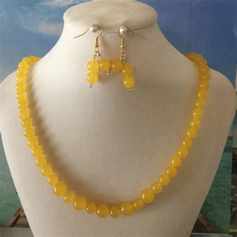 Real Yellow Jade Necklace And Earring Set Etsy