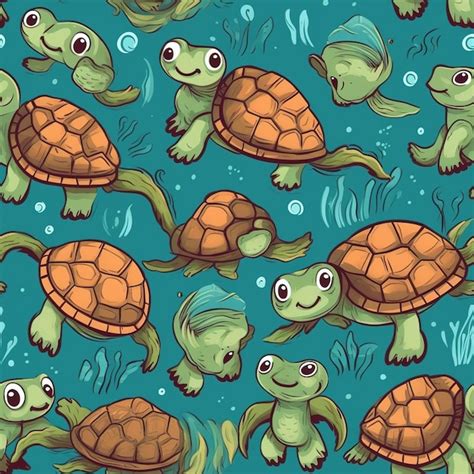 Premium Ai Image Sea Turtles Pattern Seamless