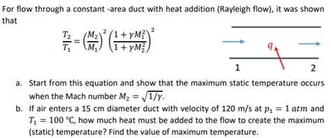 Solved For Flow Through A Constant Area Duct With Heat