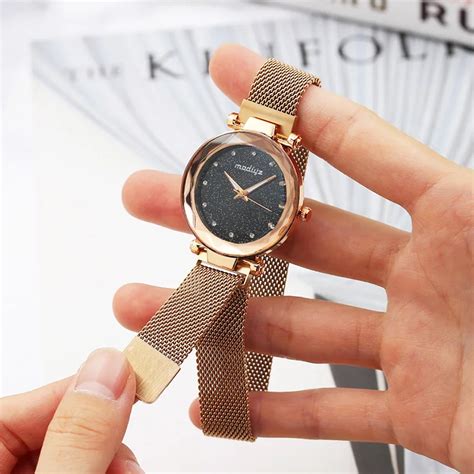 Pcs Rose Gold Magnetic Women Watches Lady Wrist Quartz Watch Round