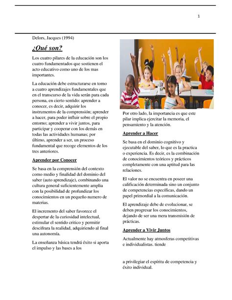 Escrito Pilares De La Educacion Delors Jacques Qu Son