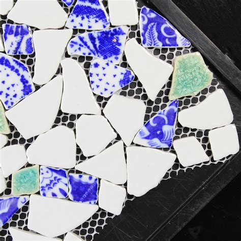 Irregular Fresh Blue White Green Ceramic Mosaic Tiles For Diy Bathroom