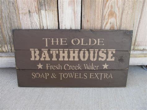 Primitive The Olde Bathhouse Hand Painted Wooden Sign With Etsy