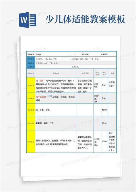 【儿童体能教案】3 5岁儿童体验课教案word模板下载编号lwbbnpvp熊猫办公