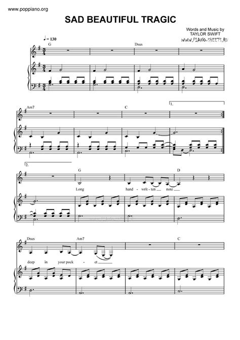 Taylor Swift Sad Beautiful Tragic Sheet Music Pdf Free Score Download ★