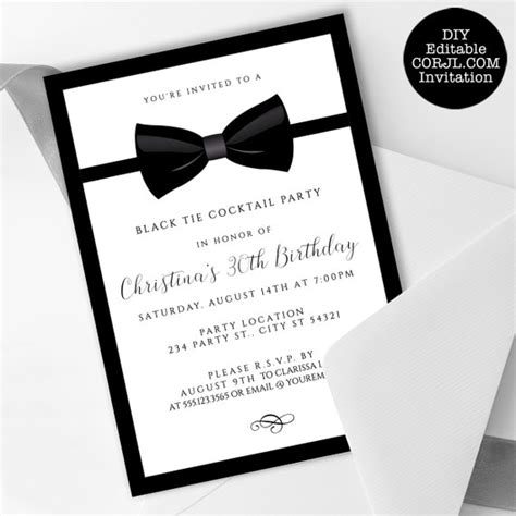 Elegant Black Tie Event Invitations Adult Party Invitations Black And