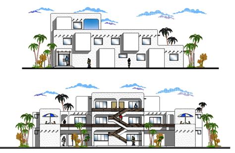 Beach Hotel Building Elevation Autocad File Artofit