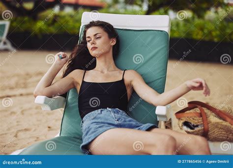 Beach Woman Lying Recreation Sunbed Sand Ocean Sea Lifestyle Resort