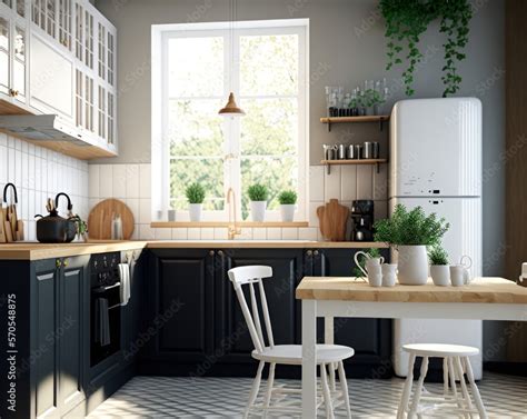 Cocina moderna de estilo escandinavo con decoración muy sencilla