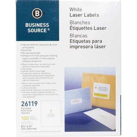 Amazon.com : Business Source 26119 Mailing Labels, Full Sheet, Laser 8 ...