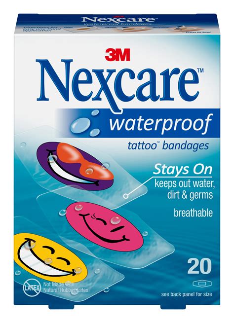 Nexcare Tattoo Waterproof Bandages, Dirtproof, One Size, 20 Count ...