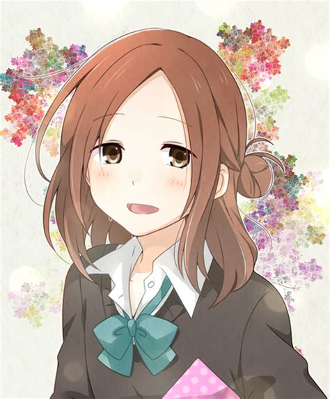 Safebooru 1girl D Bow Brown Eyes Brown Hair Fujimiya Kaori Hair Bun Isshuukan Friends Open