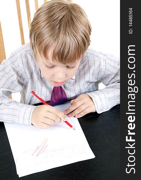 Boy Red Pencil Free Stock Photos Stockfreeimages