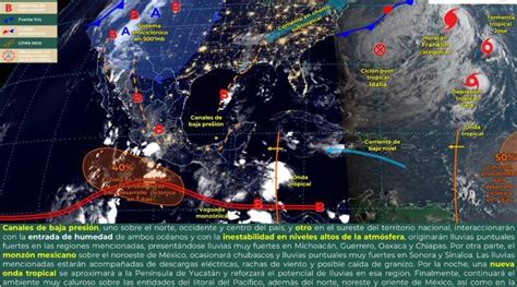 Canales de baja presión traerán lluvias en algunos estados del país