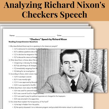 Worksheets Analyzing Richard Nixon's Checkers Speech by Teacher Type