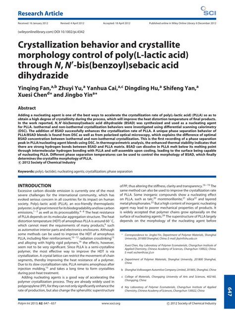 PDF Crystallization Behavior And Crystallite Morphology Control Of