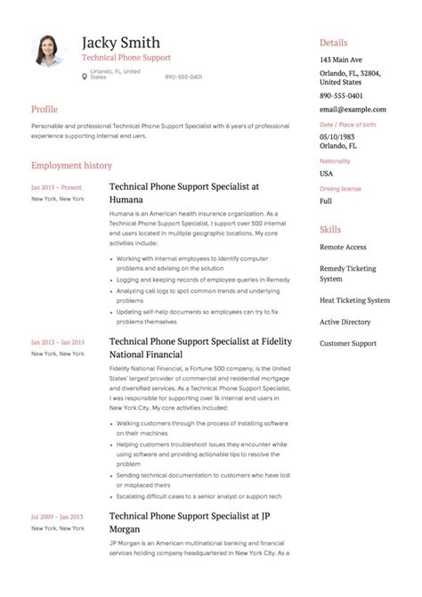 Technical Phone Support Resume Guide Examples