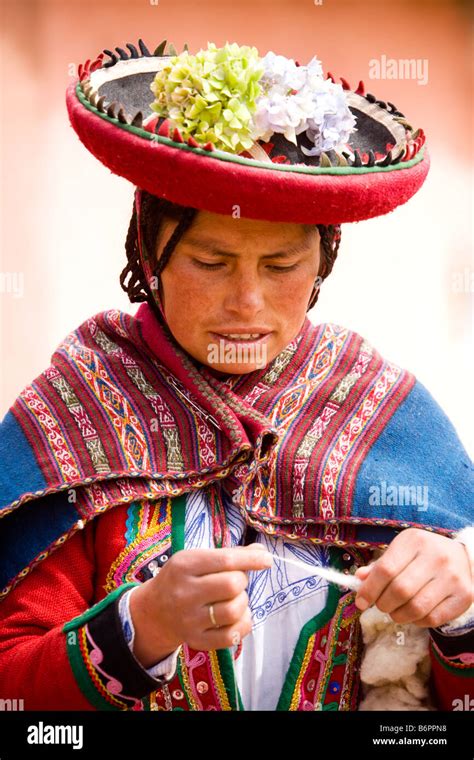 Peruvian Quechuan Woman Wearing Traditional Hat Or Montera And Shawl