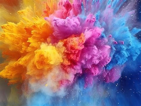 Premium Ai Image Colored Powder Explosion Abstract Closeup Dust On