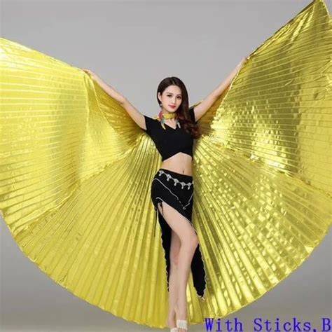 Gold Stripes Opening Belly Dance Isis Wings Dancing Props With Sticks