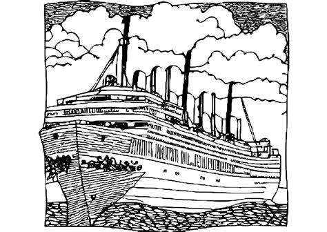 Titanic Coloring Page Ship And Two Guys Hugging On Roof · Creative Fabrica