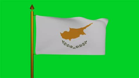 National Flag Of Cyprus Waving With Flagpole On Chroma Key Republic Of